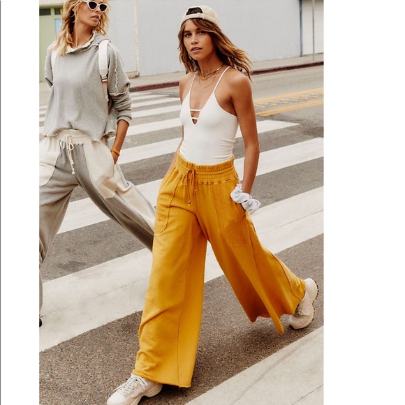 Free People Pants - Free People Movement Upbeat Wide Leg Pants Yellow